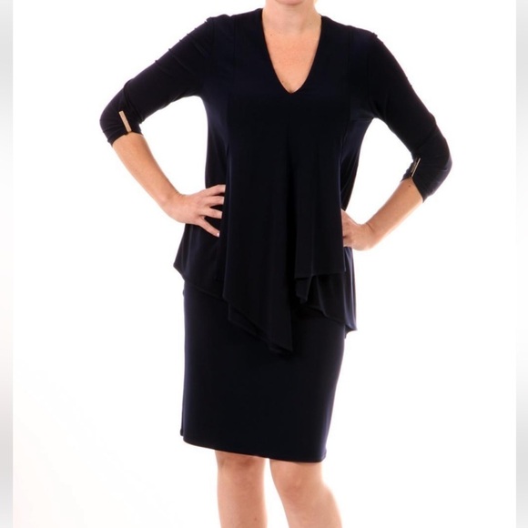 Joseph Ribkoff Black Midi Dress Ruched Sleeve - Picture 7 of 7